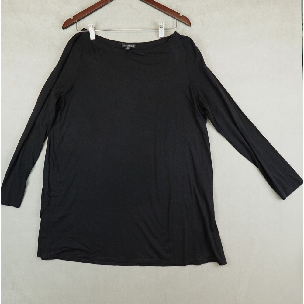 Eileen Fisher Top Womens XL Black Tencel Lyocell Tunic Long Sleeve Layered